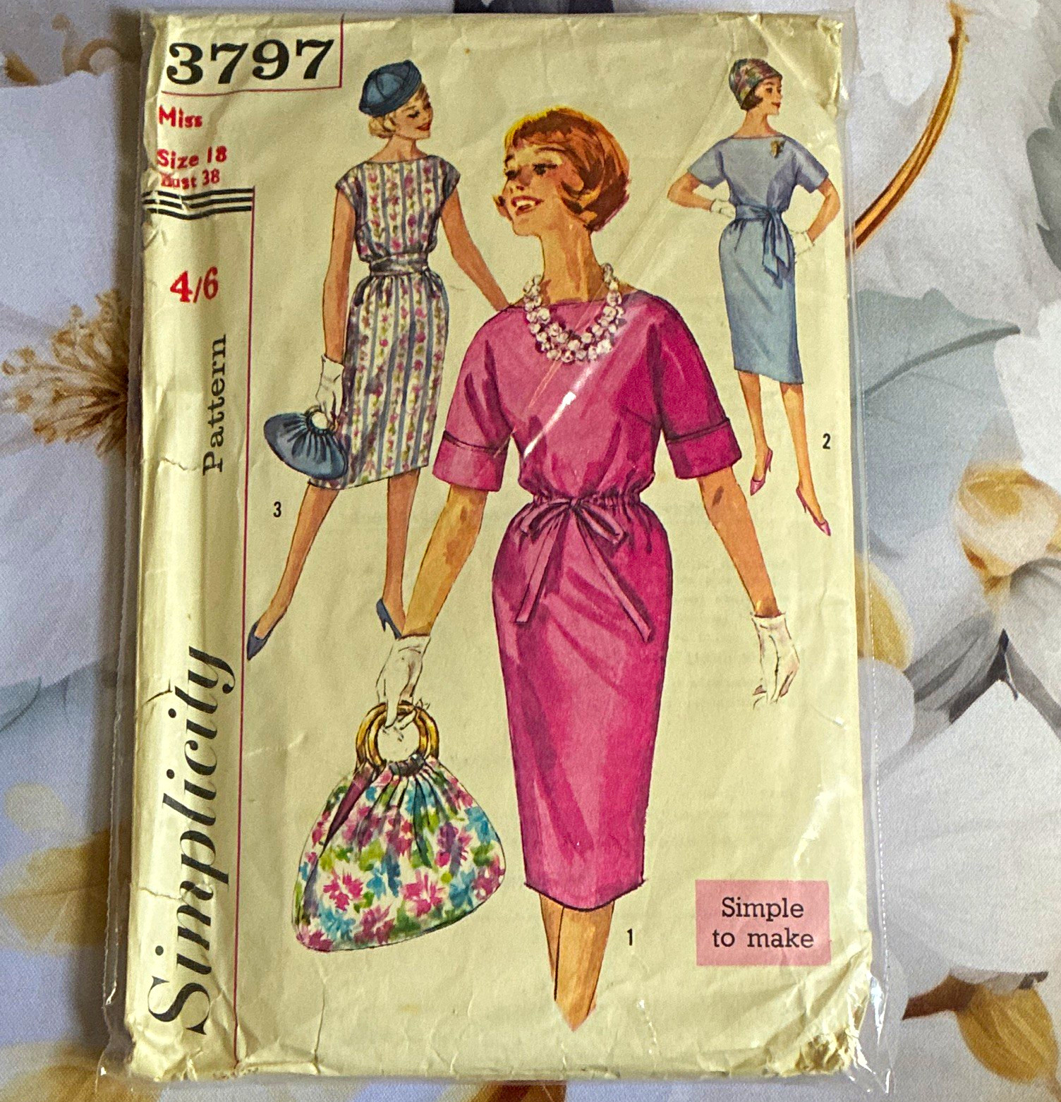 Vintage Simplicity 3797 Misses Dress Sewing Pattern Size 18 Bust 38