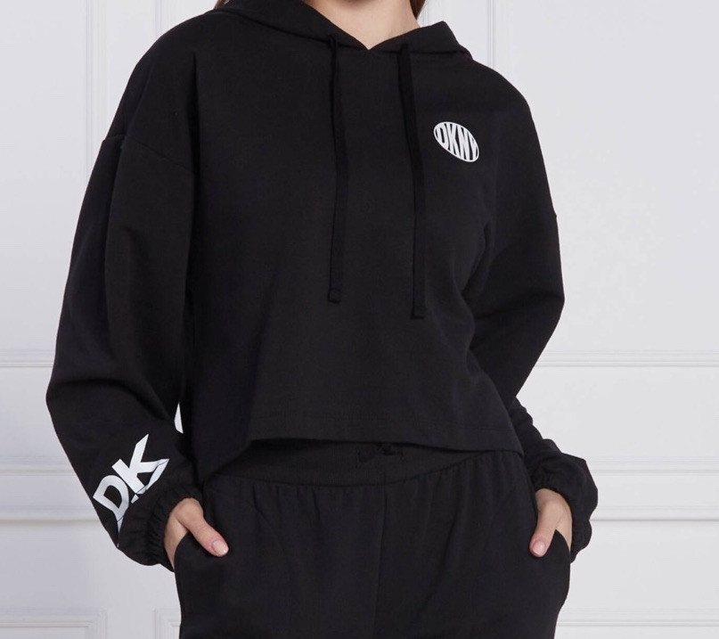 DKNY Sleepwear Lounge Cropped Hoodie Sweatshirt Size Medium DKNY Print Black