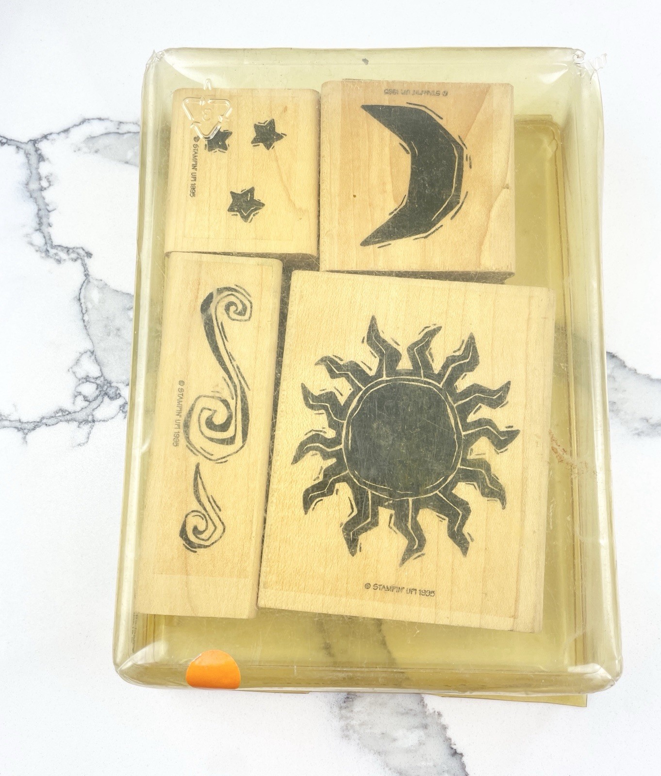 Stampin Up Celestial Skies Sun Moon Wood Rubber Stamp Set 