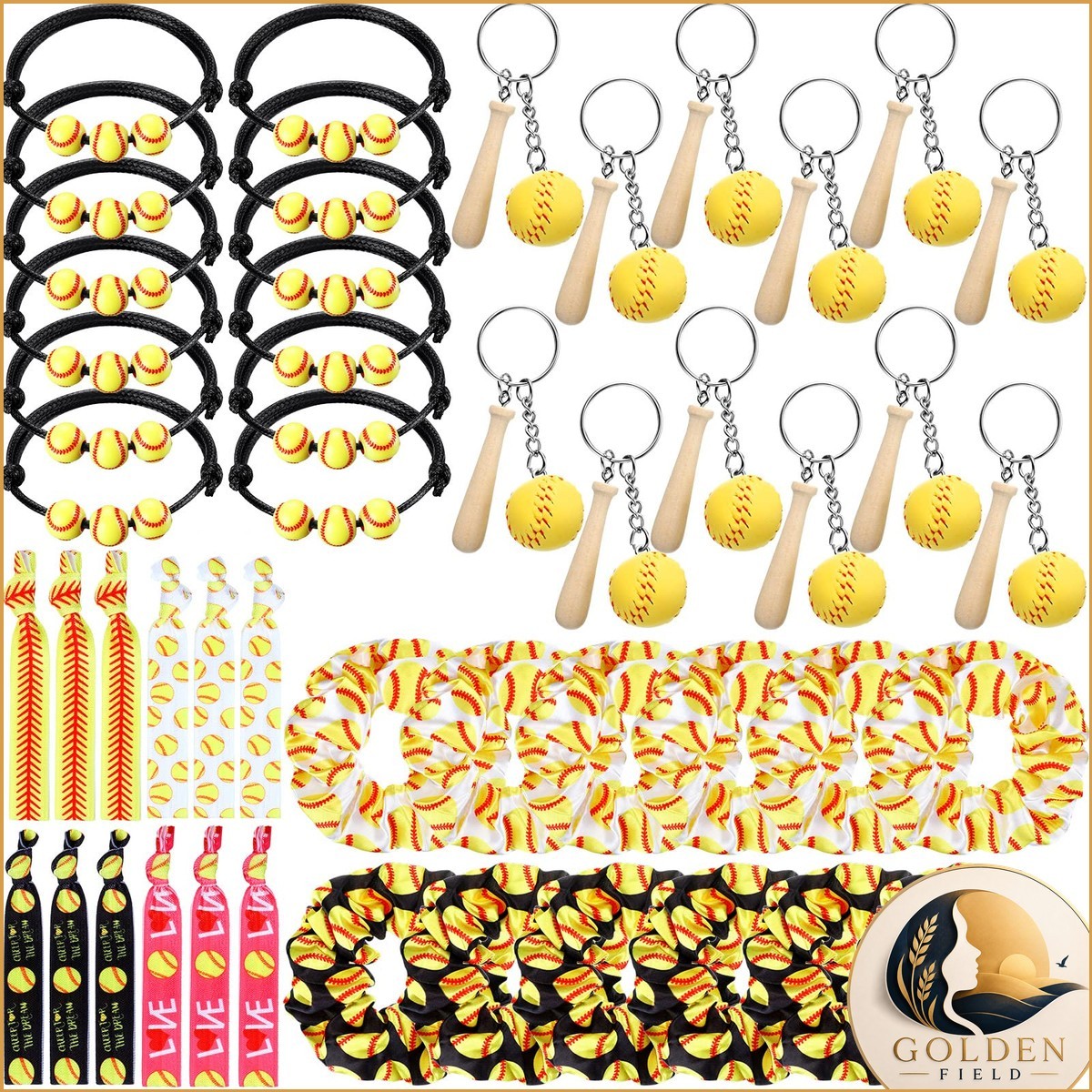Jexine 48 Pcs Softball Party Favors Set - 12 Keychains 12 Hair Ties 12 Jexine 48 Pcs Softball Party Favors Set - 12 Keychains 12 Hair Ties 12