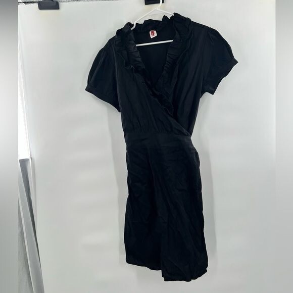 Libian black wrap dress size 3XL short sleeve ruffle collar