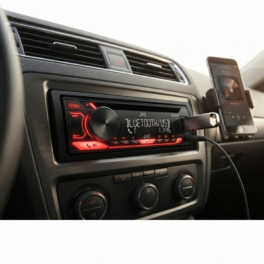 JVC Single-DIN Bluetooth CD/USB Car Stereo In-Dash Receiver High Power 200 Watts