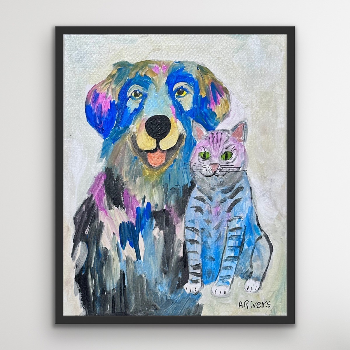 ARivers Modern Art Pet Friendship Painting 14x11 Signed Original Canvas Decor