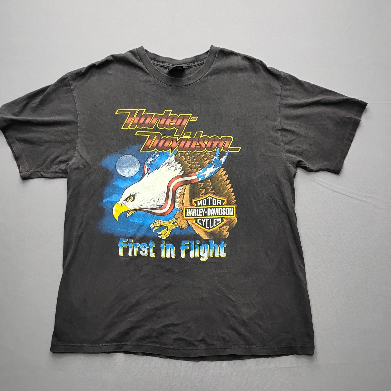 Vintage Harley Davidson First in Flight Eagle Graphic T-Shirt Black XL USA