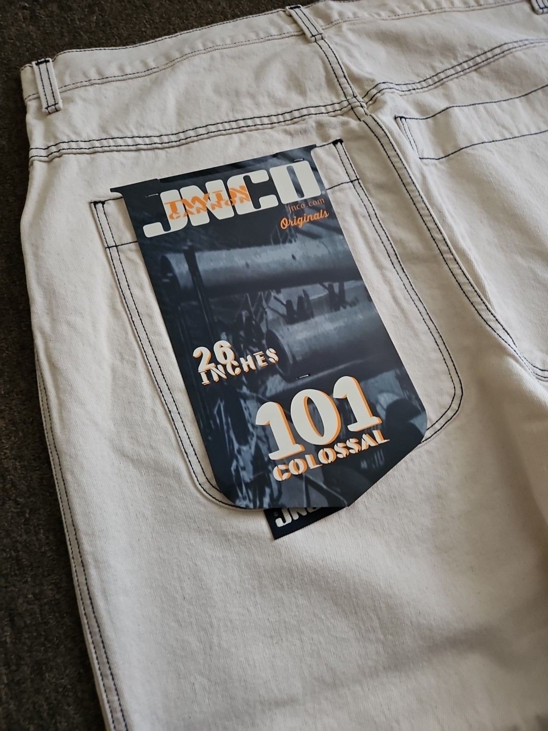 NWT JNCO Twin Cannon Jeans White Denim Embroidered Spiral J Logo Mens 42x32
