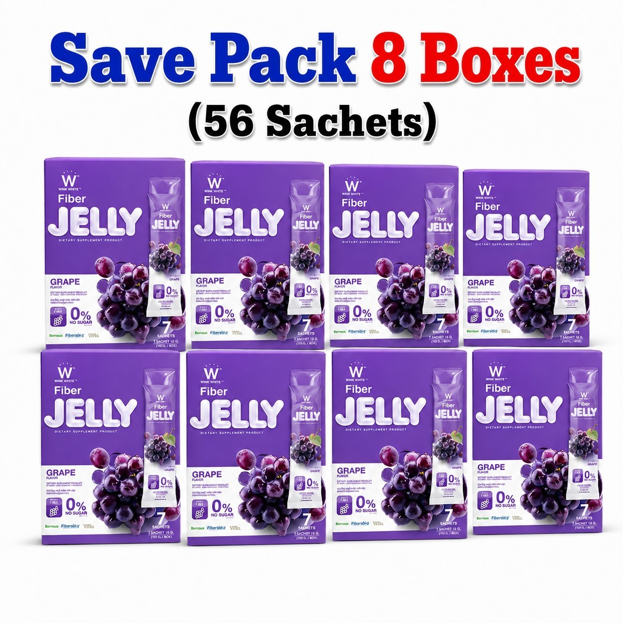 8X WINK WHITE Fiber Jelly Grape Flavor FOS Inulin 56 Sachets