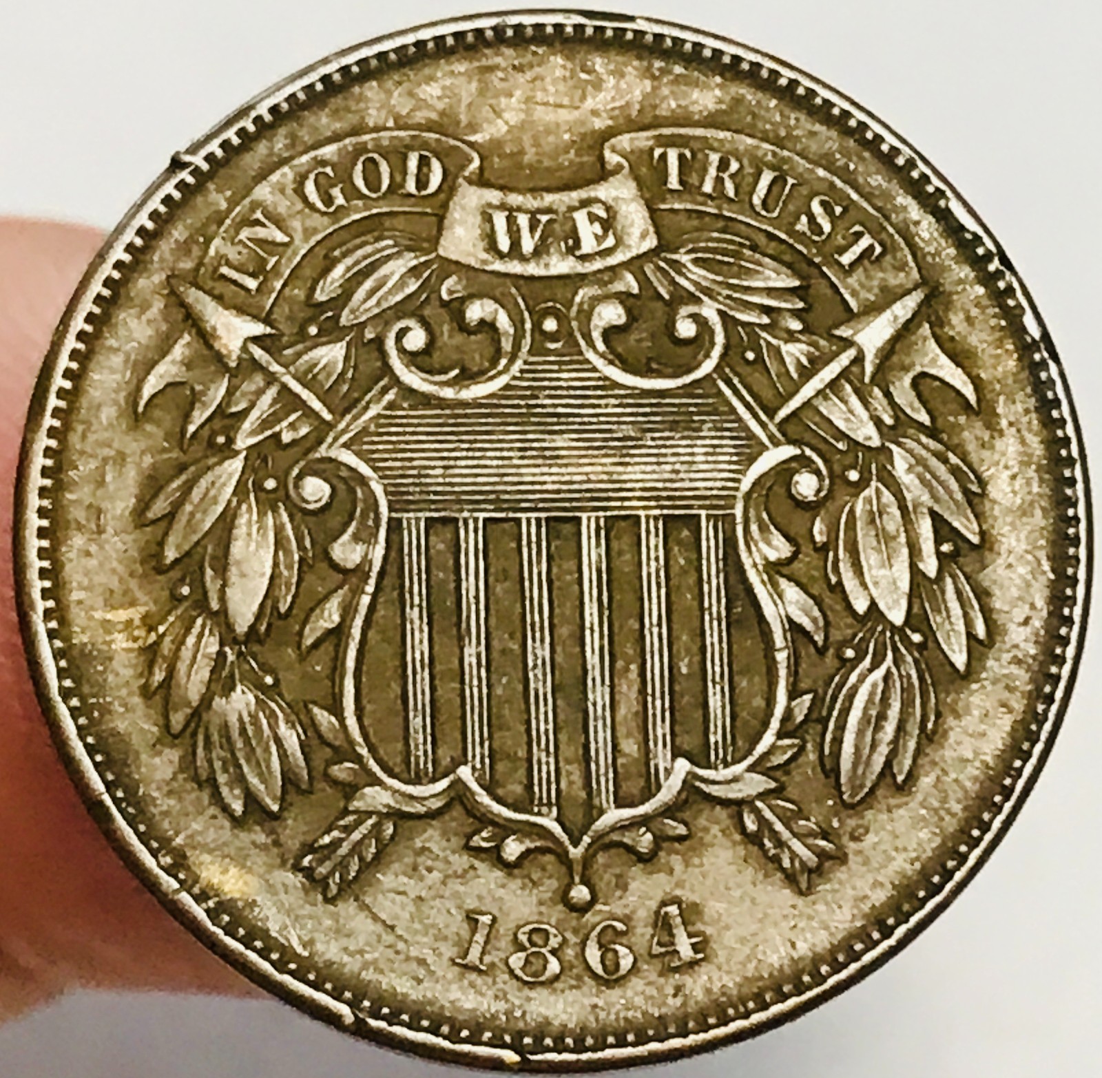1864 Two Cent Piece 2C FULL MOTTO Ungraded Civil War Date US Copper Coin CC31351