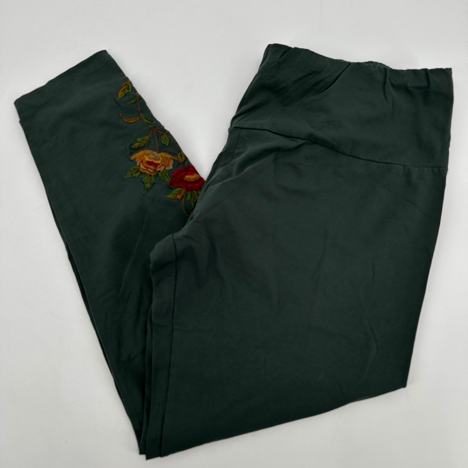 April Cornell Green Tapestry Waist Legging Floral Embroidered XXL Boho Botanical