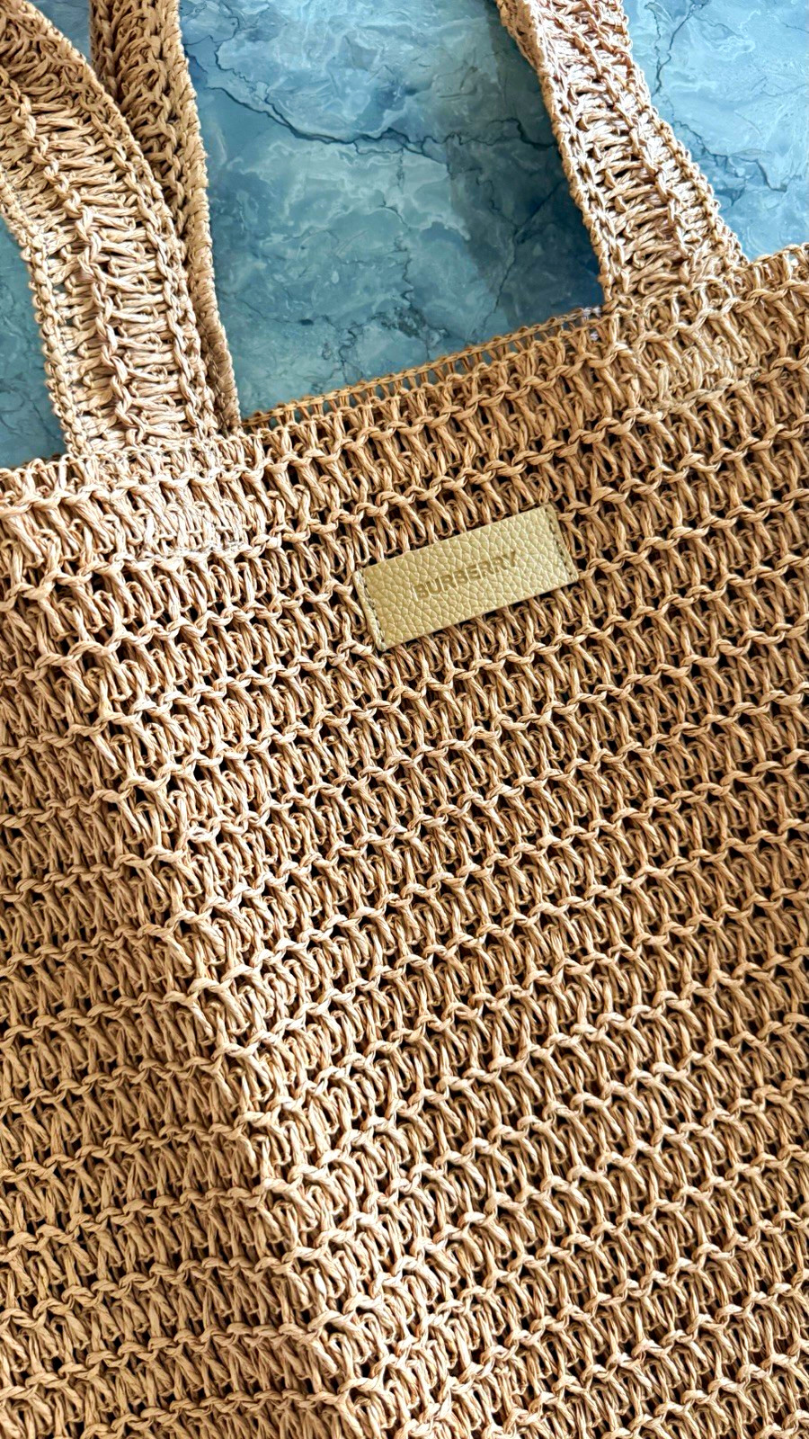 Burberry Tan Raffia Woven Open-Knit Large Tote Bag Beach Shopper GWP