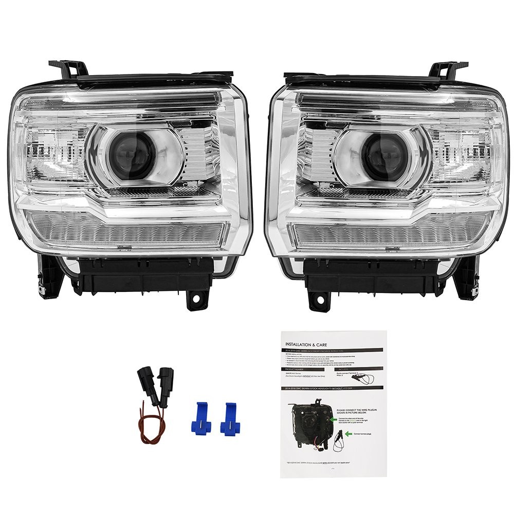 Clear / Black LED DRL Head Lights Lamps For 2014-2018 GMC Sierra 1500 2500 3500