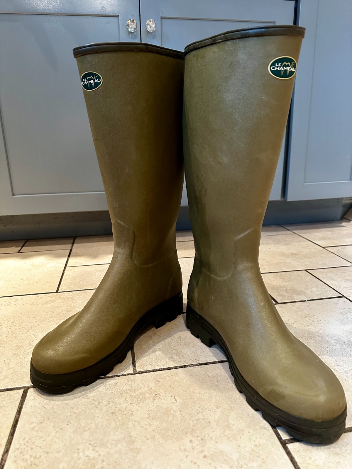 Le Chameau Chasseur Boots Mens EUSize 46 Olive Leather Lined Le Chameau Chasseur Boots Mens EUSize 46 Olive Leather Lined