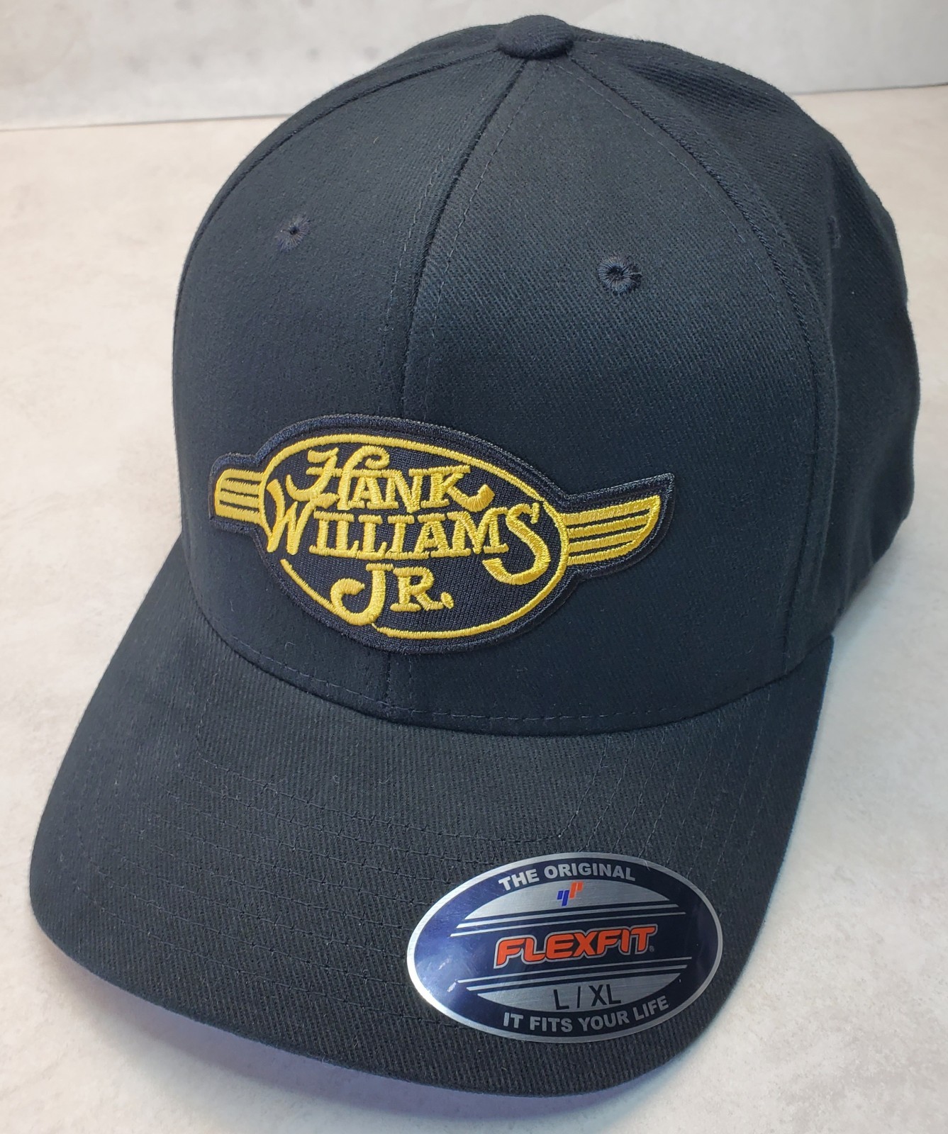 Hank Williams Jr. Embroidered Patch on Flexfit 6377 Black L/XL 7 1/4 - 7 5/8
