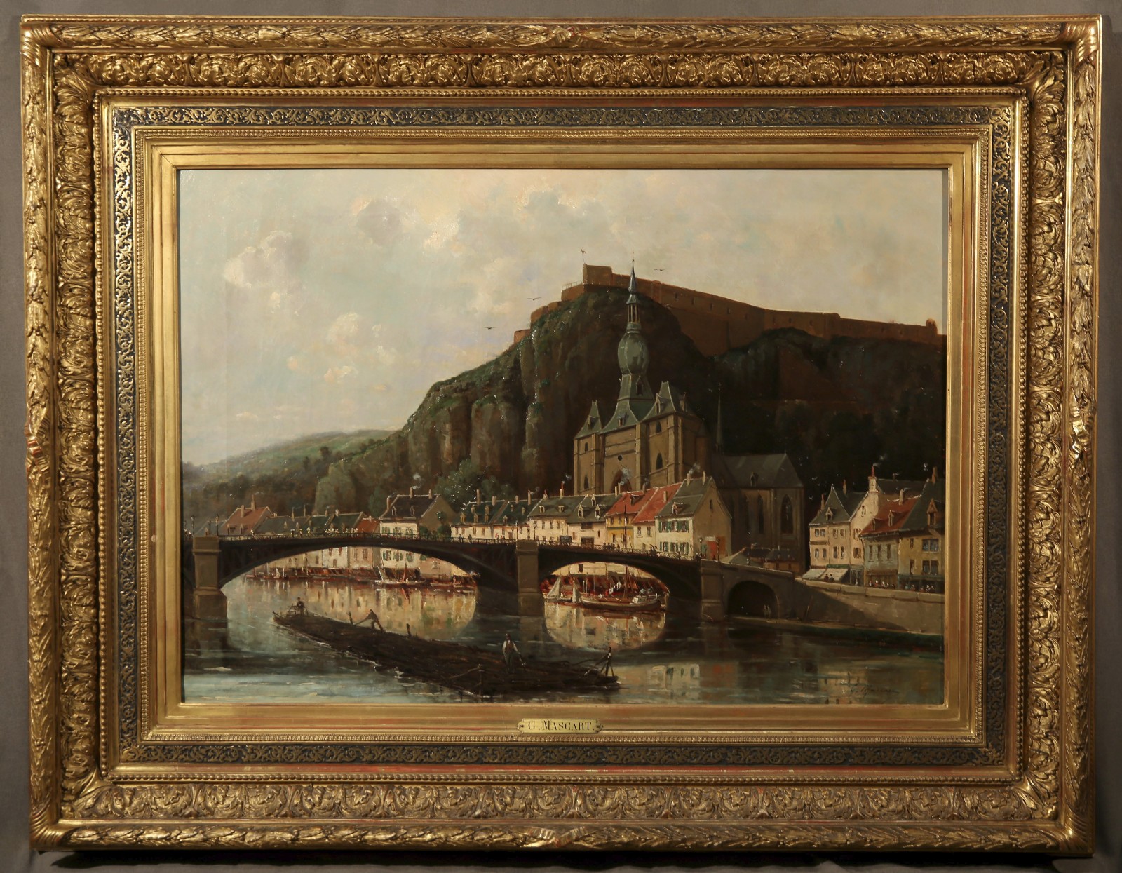 Dinant Citadel of Belgium 19th Century French Cityscape att. to Gustave Mascart