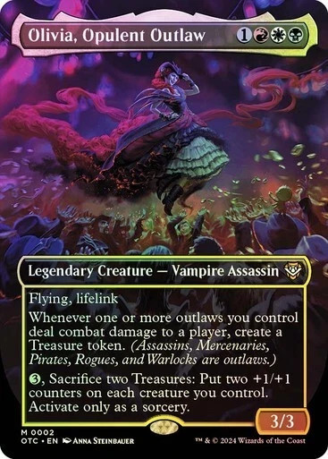 Olivia, Opulent Outlaw (Borderless Foil) - OTC- Mythic - MTG Magic Pack fresh Olivia, Opulent Outlaw (Borderless Foil) - OTC- Mythic - MTG Magic Pack fresh