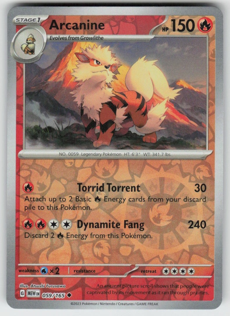 Arcanine 059/165 Uncommon 151 Pokemon Reverse Holo Near Mint Arcanine 059/165 Uncommon 151 Pokemon Reverse Holo Near Mint