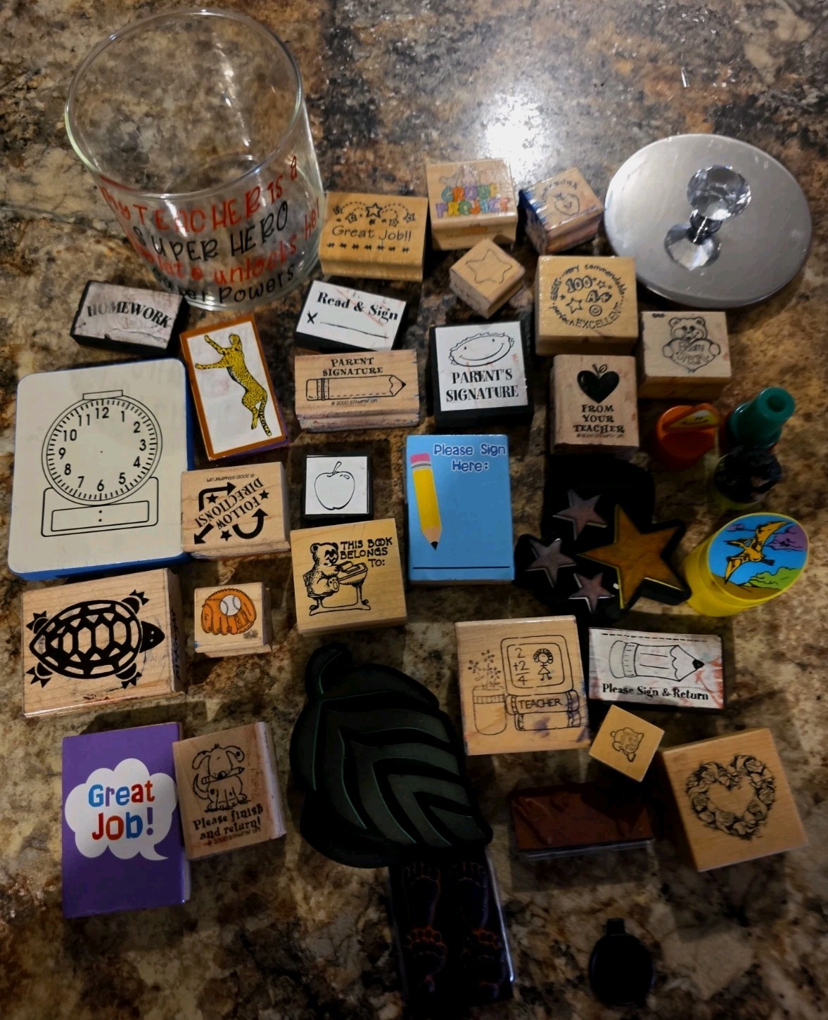 Teacher Homeschool. Classroom. 34 Random.Stamps Class Jar With Lid. Student