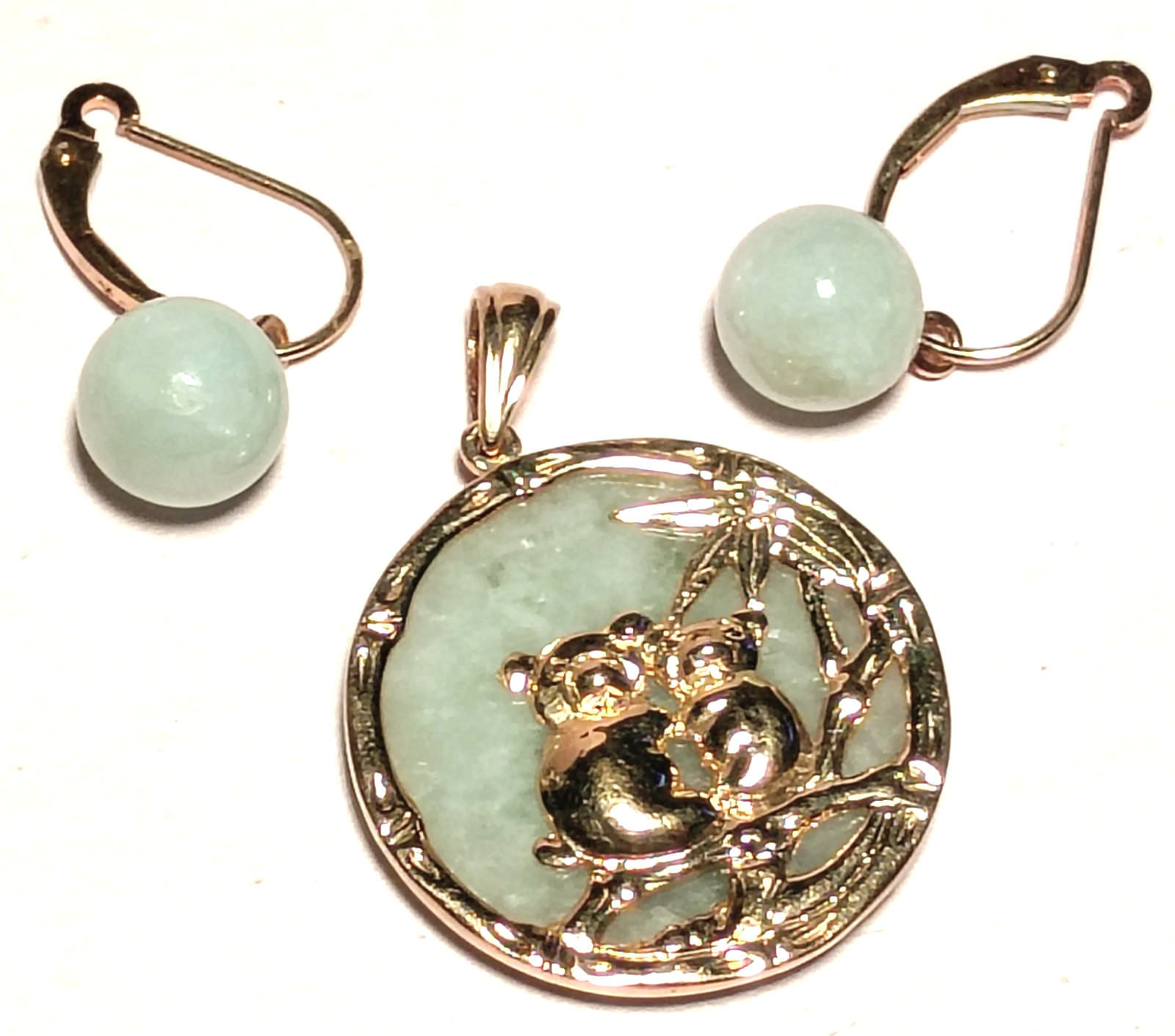 Vintage 14k Sanuk Gold & Green Jade Koala Bear Pendant & Earrings Set 7.5g 22mm Vintage 14k Sanuk Gold & Green Jade Koala Bear Pendant & Earrings Set 7.5g 22mm