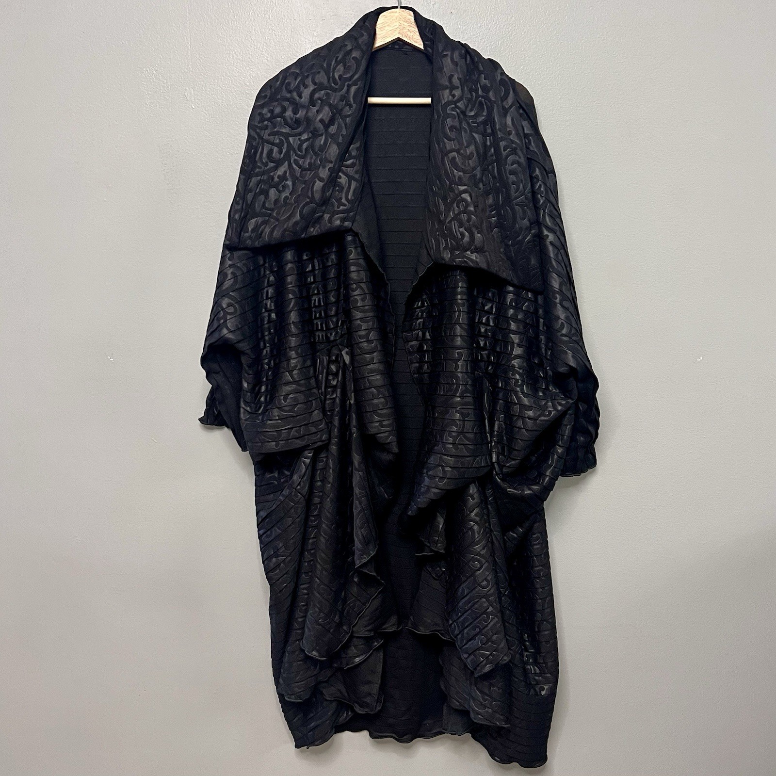 Rare Heydari GEO TRENCH GF Duster Coat Crinkled Black Fabric Oversized One Size