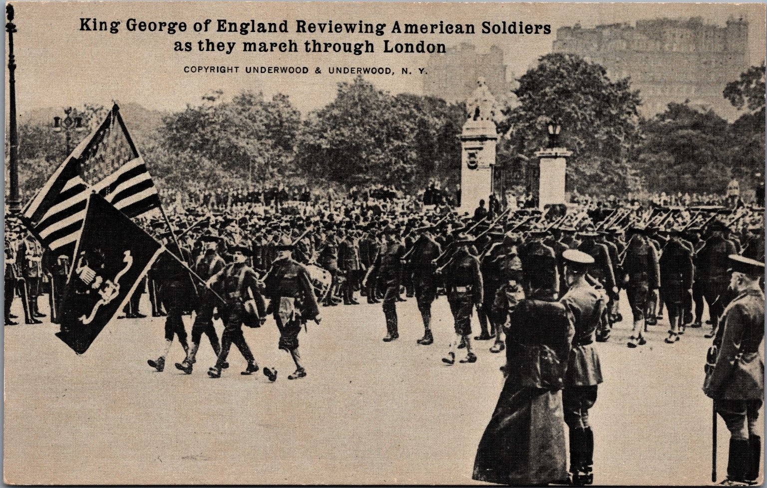 King George V Reviews American Soldiers London WWI RPPC Underwood Stratton