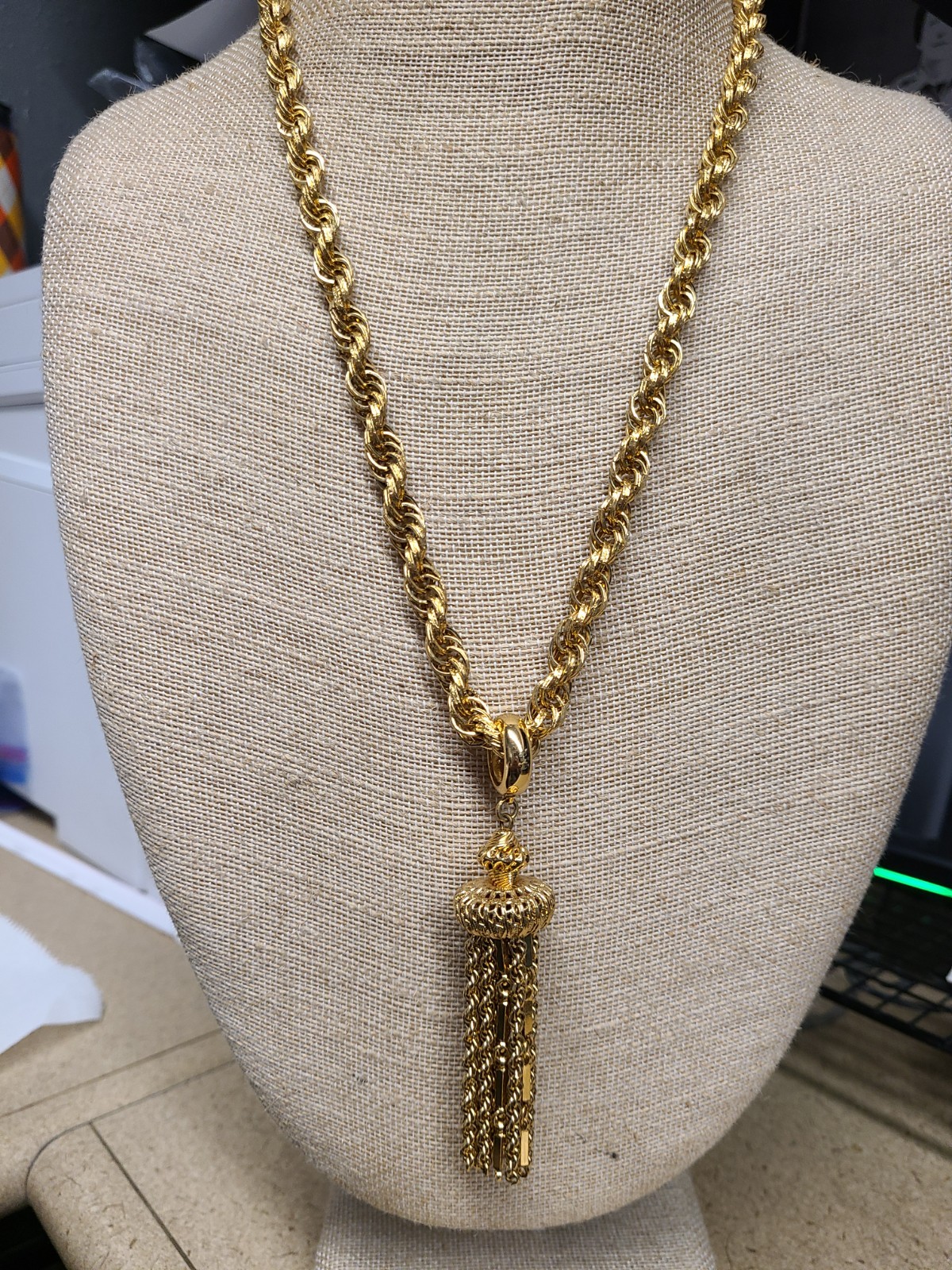 Vintage 1960s Monet Damita Gold Tone Tassel Necklace 24