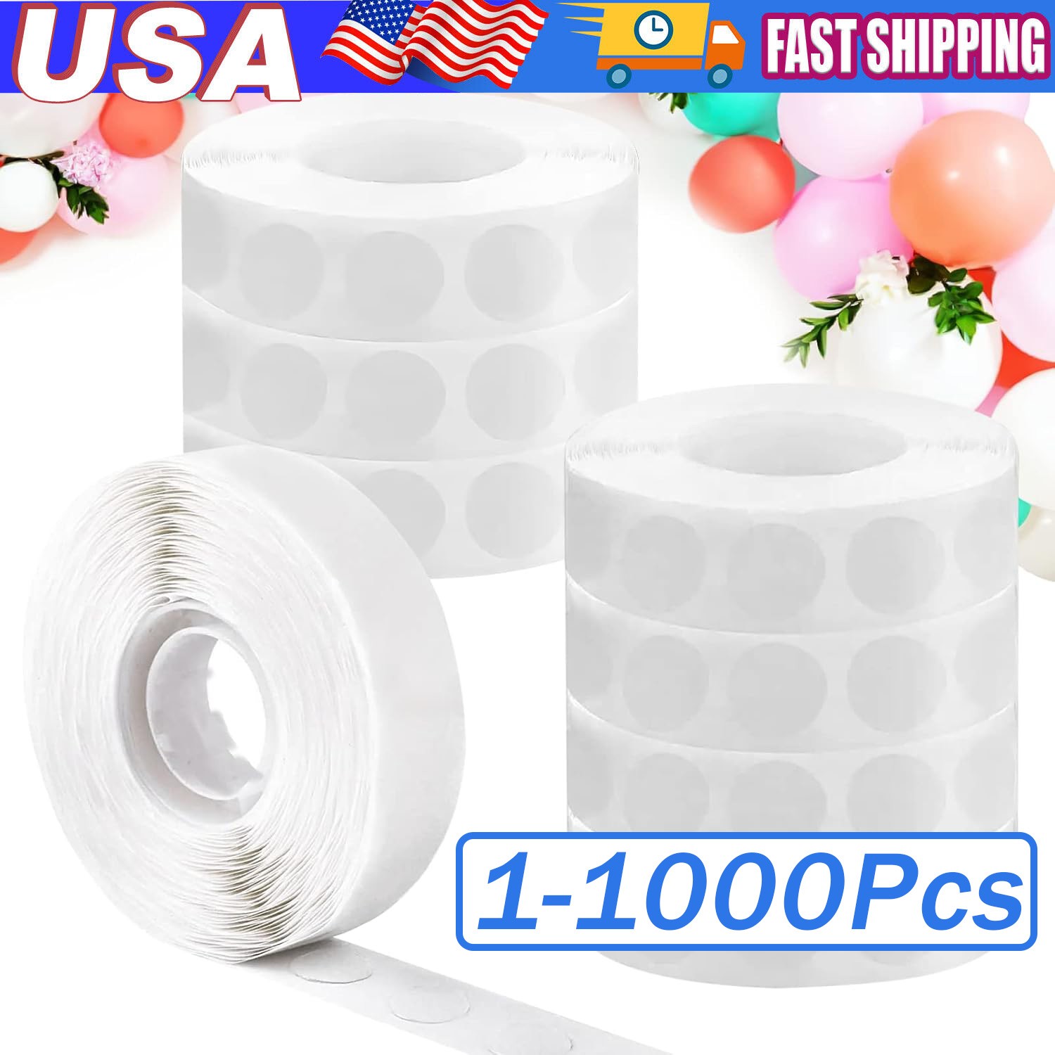 1-1000Pcs Point Dots Balloon Glue Removable Adhesive Point Tape 100Rolls Double