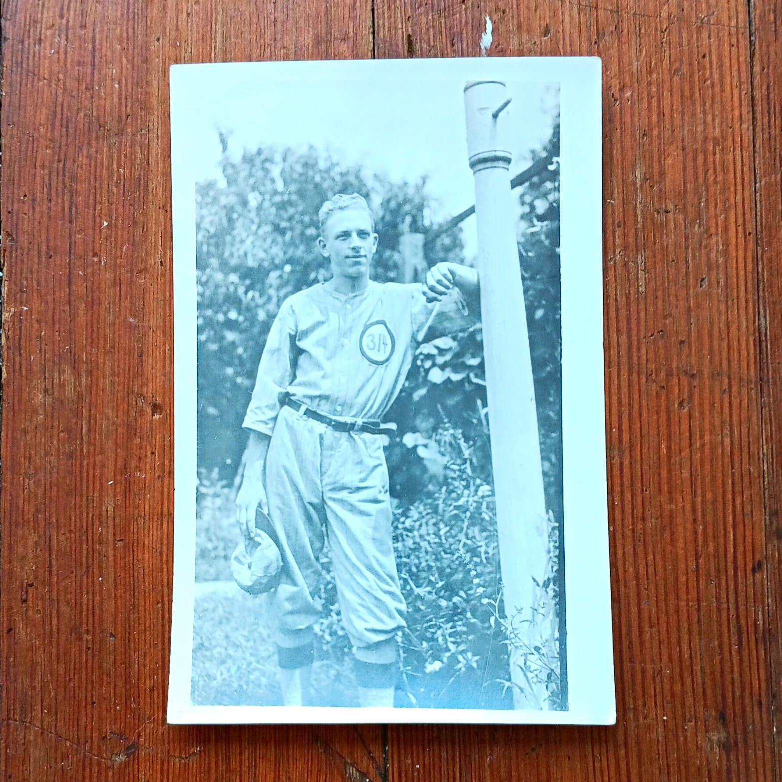  Vintage 1920s Black & White Baseball Player  Photo in Pin Stripe Uniform