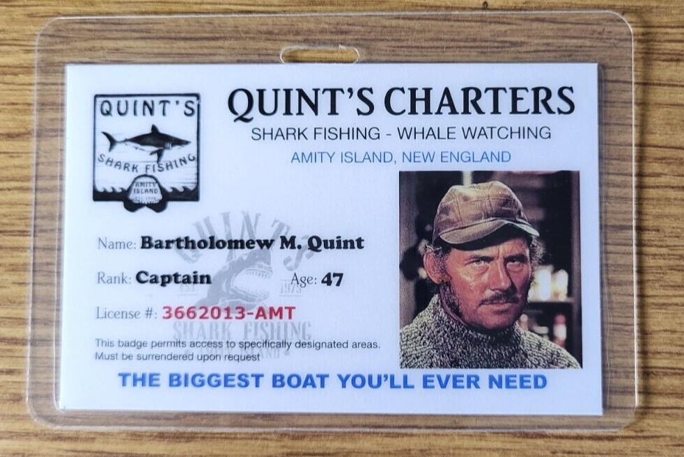 Jaws ID Badge-Quint's Charters Captain Quint costume cosplay prop