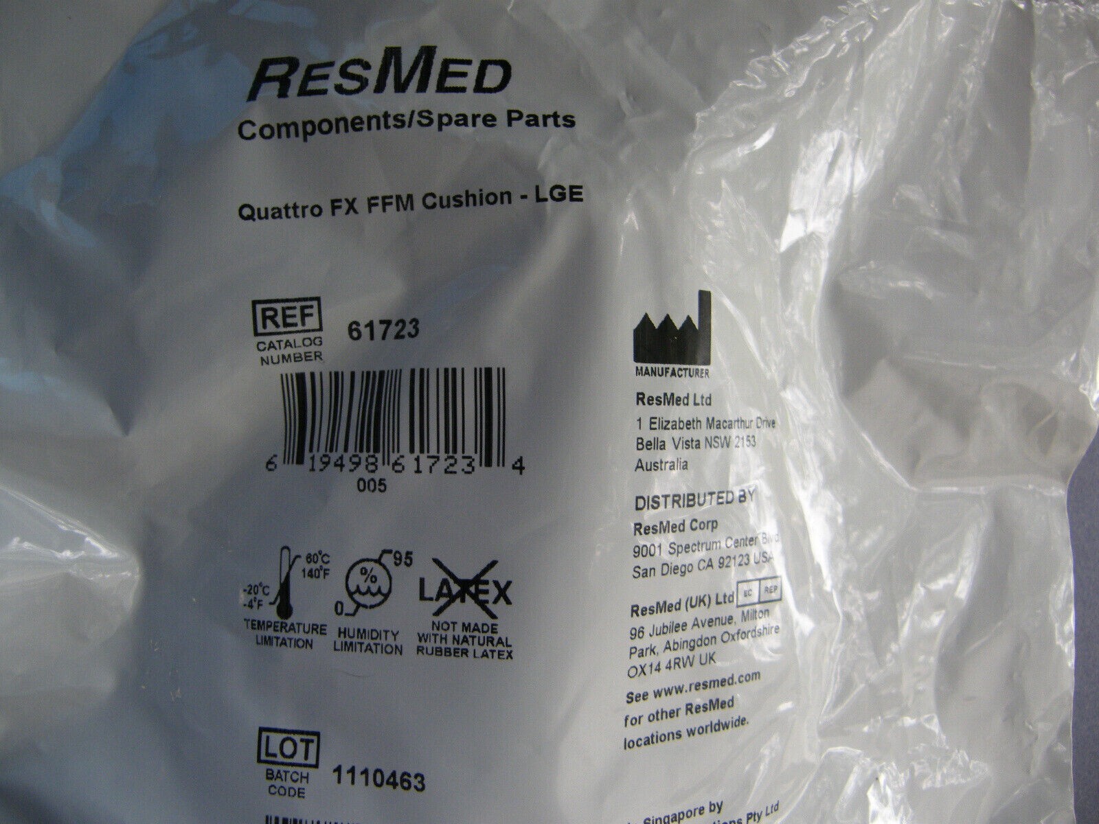 Resmed  Quattro FX FFM Cushion Large  61723 New Factory Sealed Size L