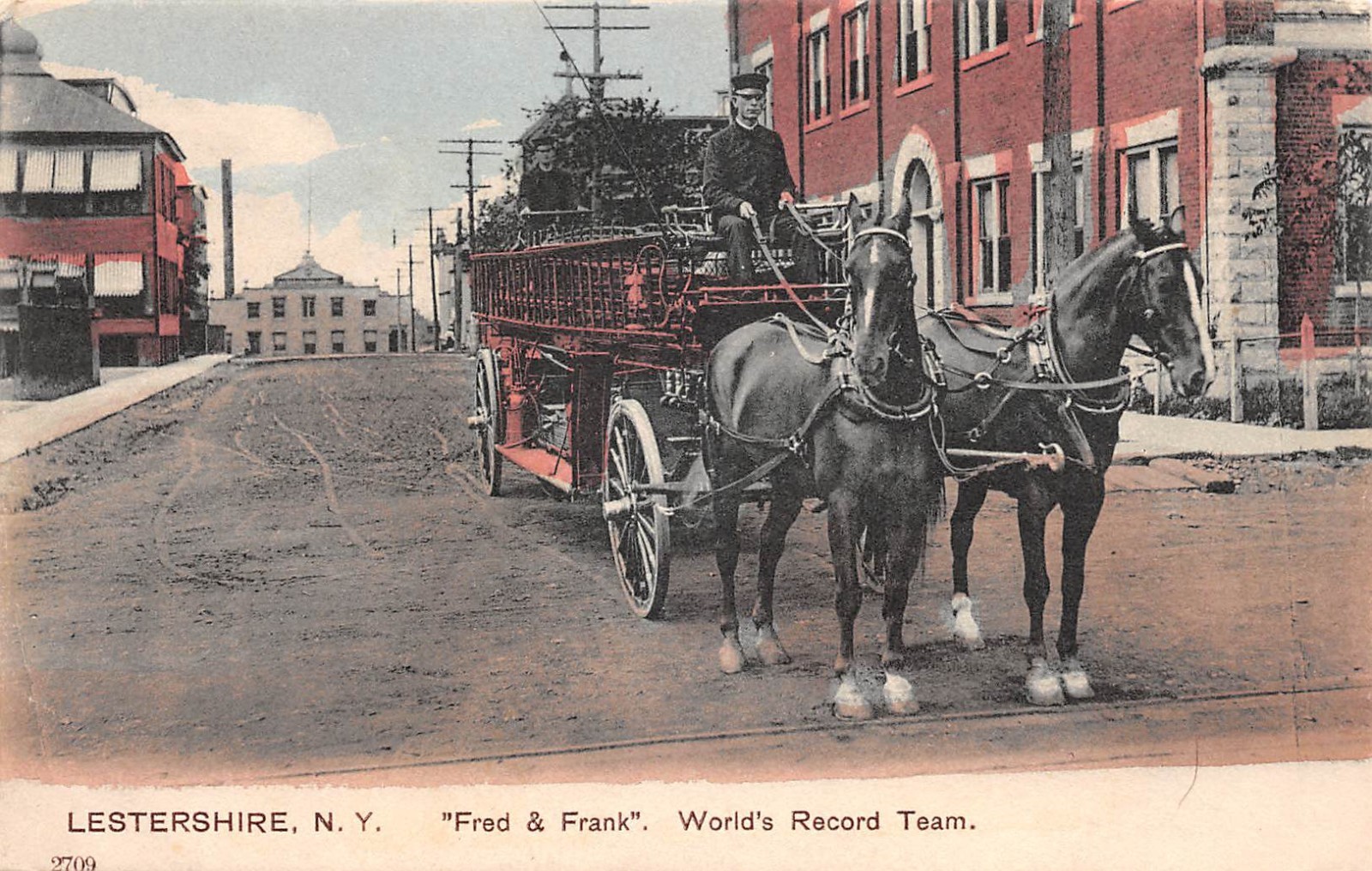 Lestershire NY Horses Fred & Frank World\'s Record Fire House Team c1910 Postcard Lestershire NY Horses Fred & Frank World\'s Record Fire House Team c1910 Postcard