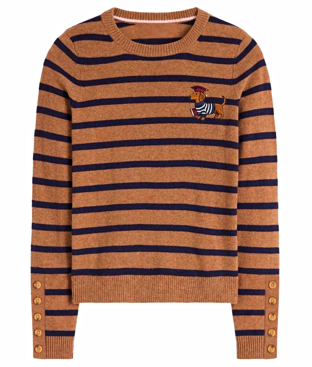 OxKnit Women’s 2XL (16-18) Brown/Blue Striped Knit Crewneck dachshund Sweater