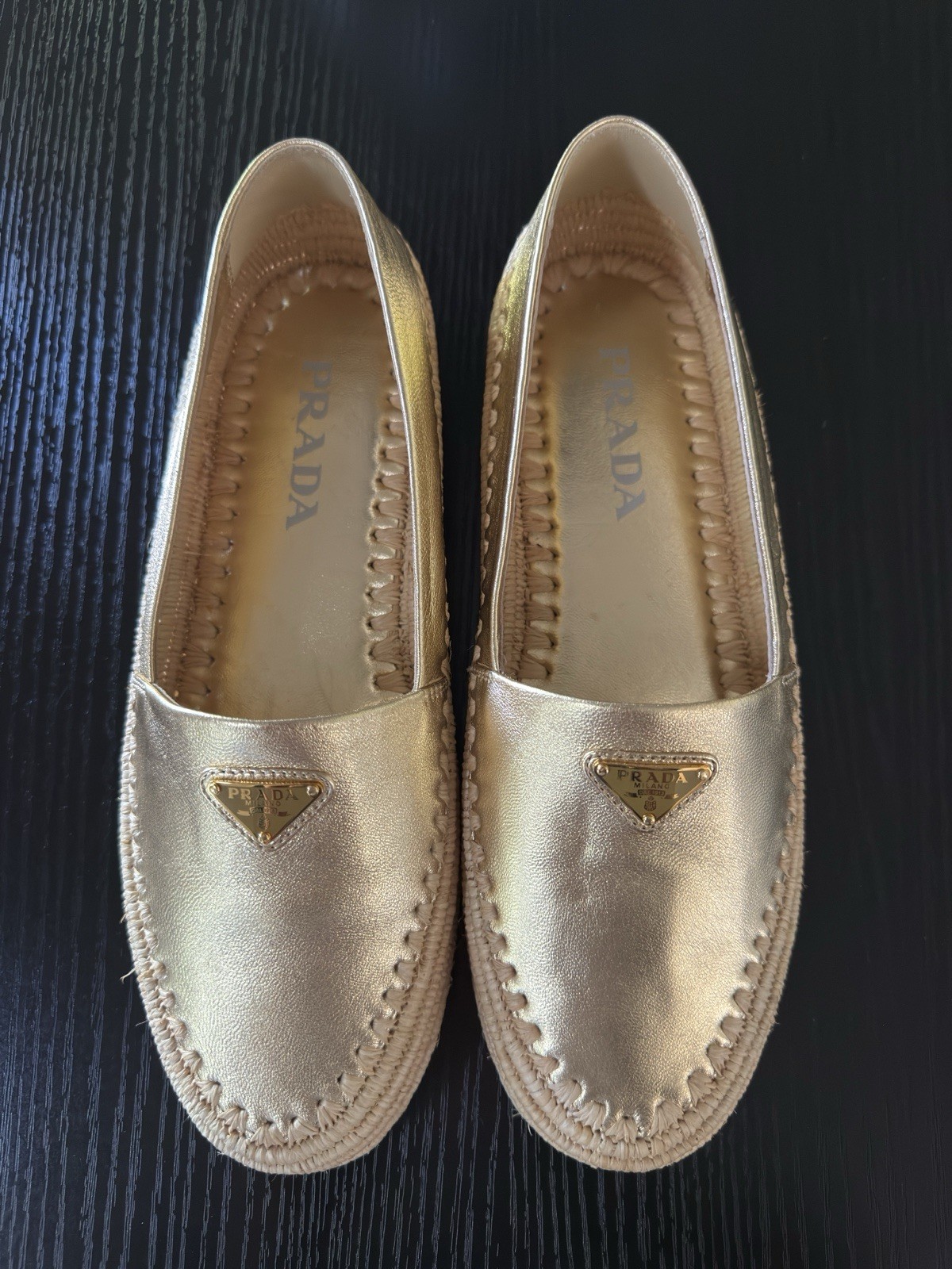 NIB Authentic Prada Triangle Logo Platino Espadrille 38 NIB Authentic Prada Triangle Logo Platino Espadrille 38