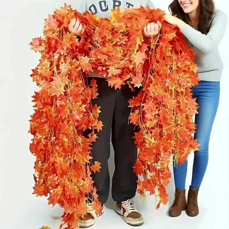 Artificial Fall Maple Leaf Garland Fake Autumn Leaves Vine Halloween Decor