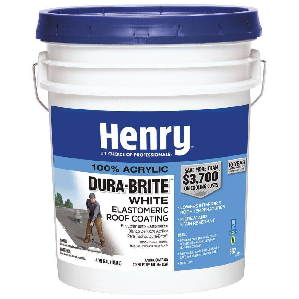 Henry 587 Roof Coating White Acrylic Elastomeric Reflective 4.75 Gal Waterproof