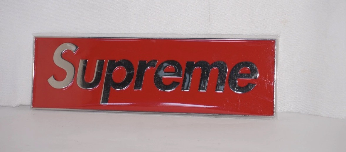 New/Sealed - SUPREME Box Logo Car Emblem - Red/Chrome - FW25