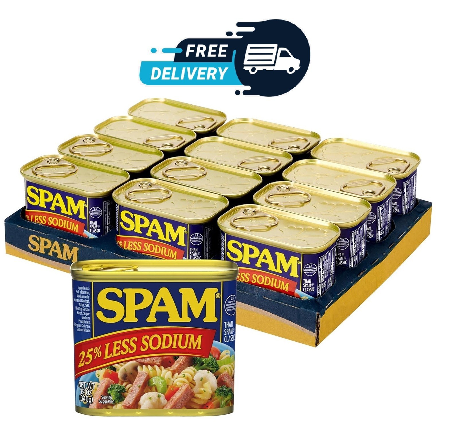 SPAM Less Sodium 12 Oz Pack Of 12 , Fast Delivery