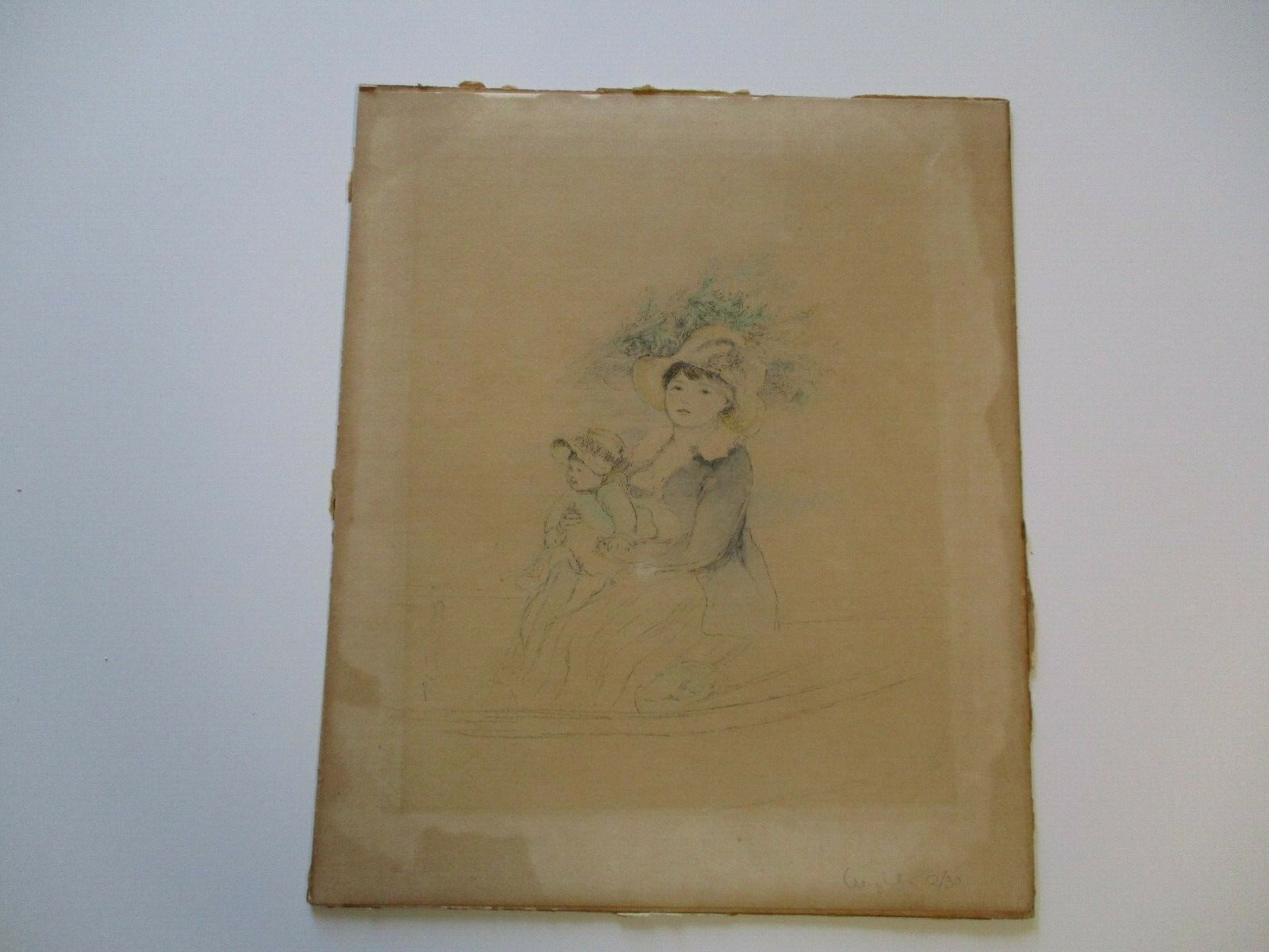 RARE Pierre-Auguste Renoir LITHOGRAPH PORTRAIT FRENCH IMPRESSIONIST MOTHER CHILD