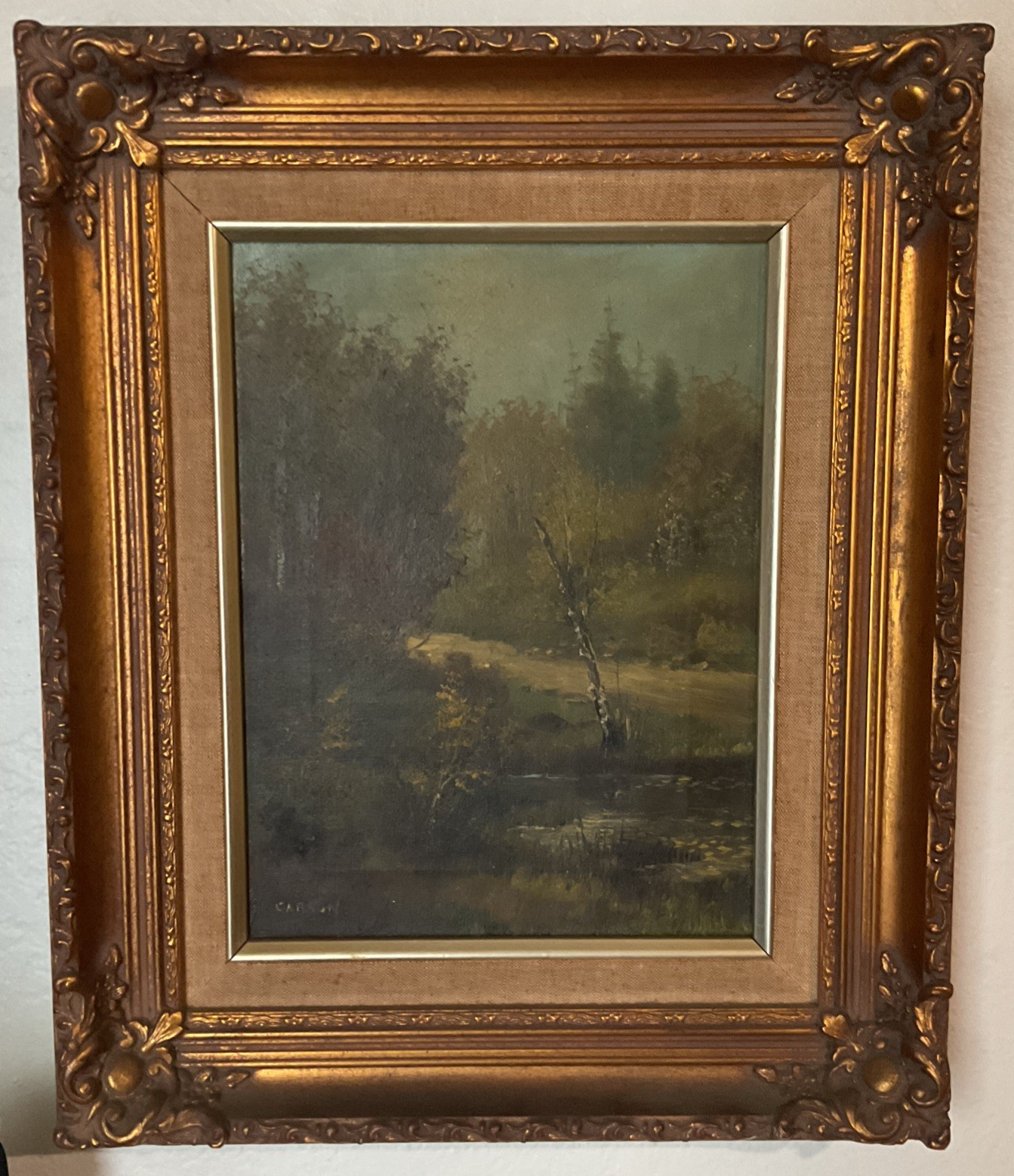 Antique Oil Painting On Canvas Signed “CARSON” Exquisite Gold Frame