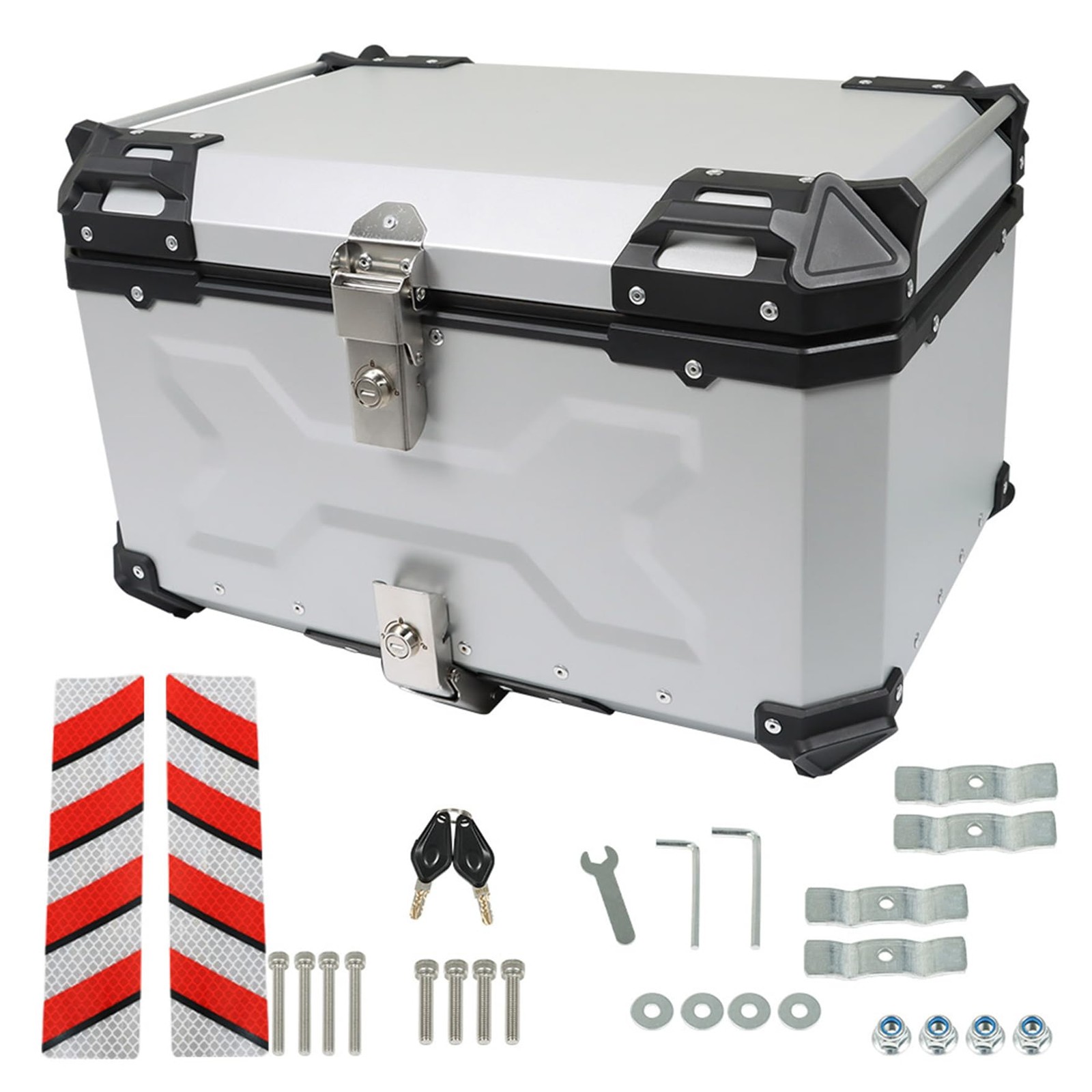 65L Silver Aluminum Motorcycle Top Case Security Lock Universal