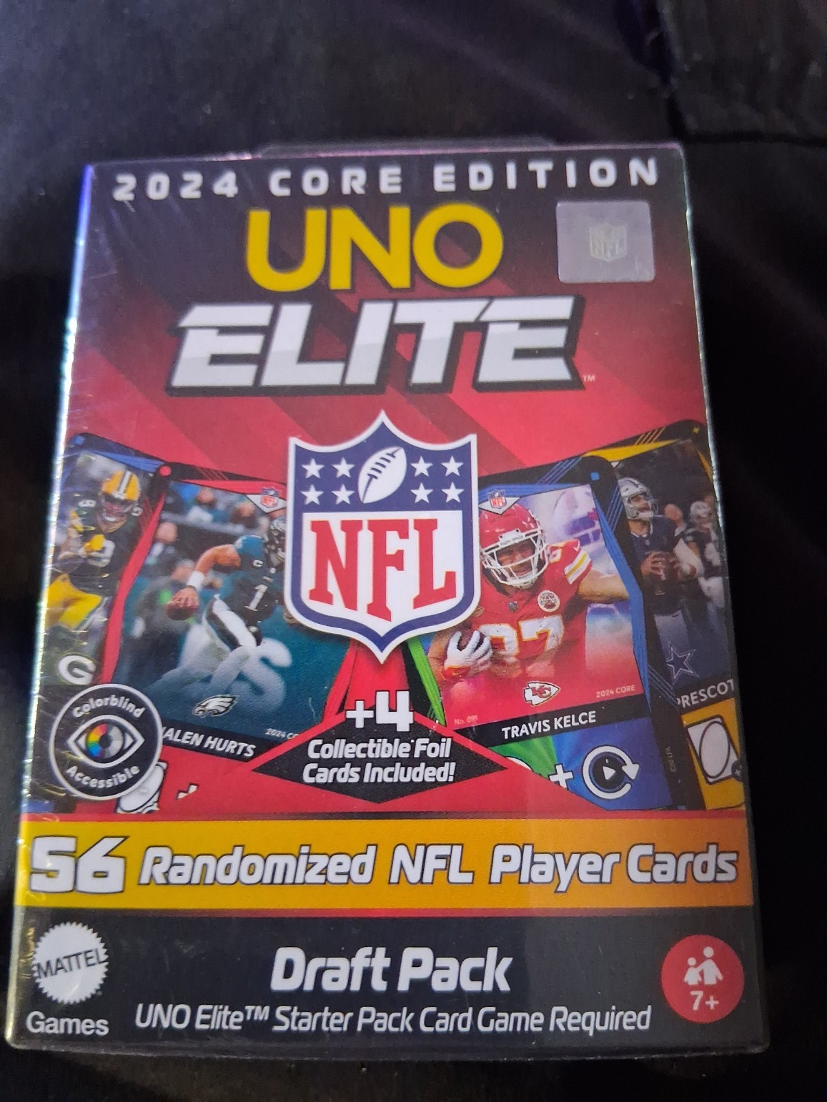 2024 Mattel UNO Elite NFL FACTORY SEALED DRAFT PACK - 56 Card Pack plus 4 Foils