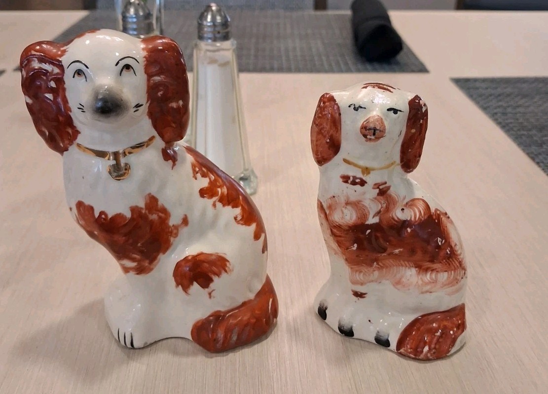 Staffordshire Russet Red White Spaniel Figurines 5 \