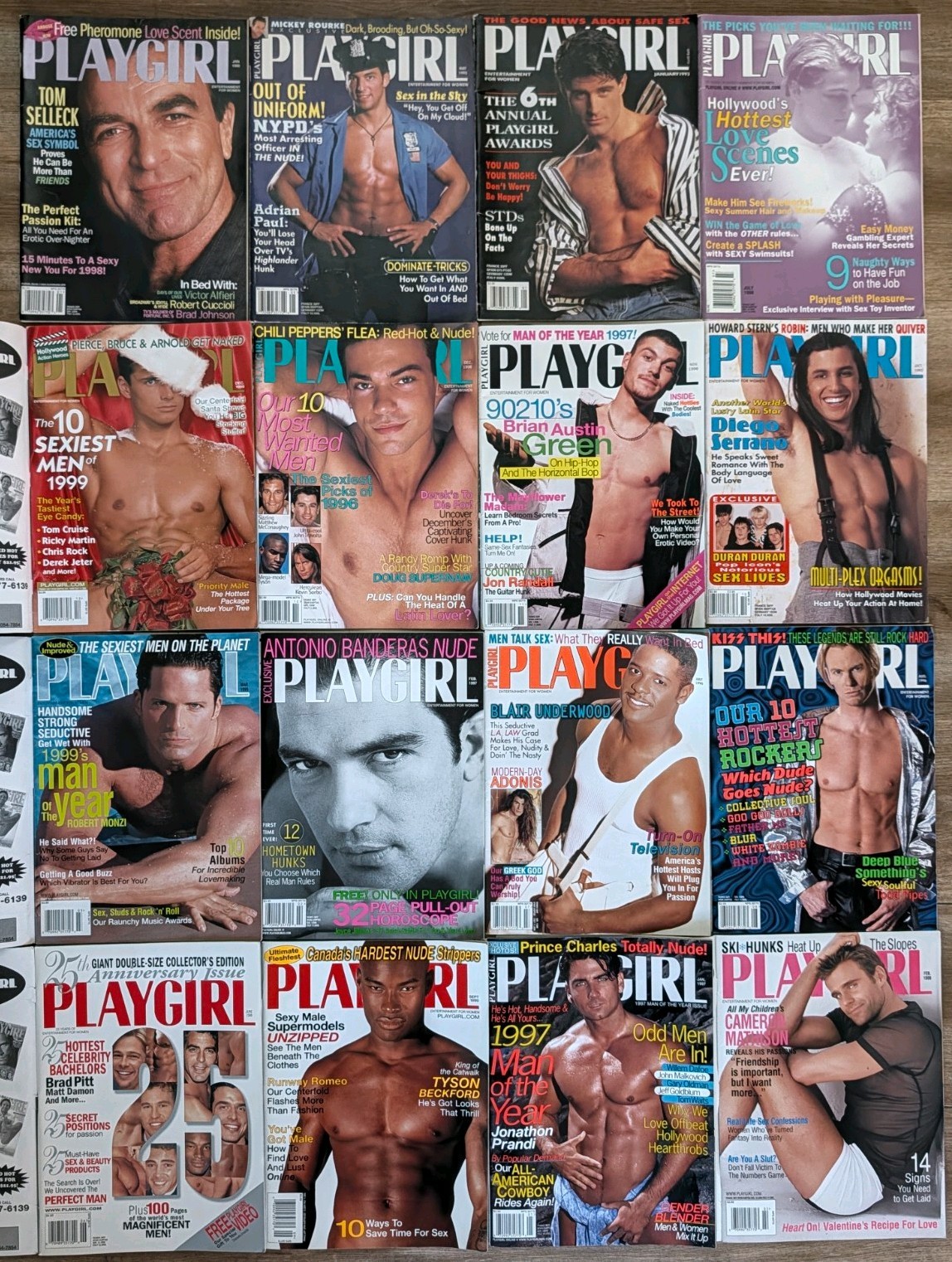 PLAYGIRL Magazine Vintage '90's Lot of 16 w/ CENTERFOLDS DiCaprio Beckford