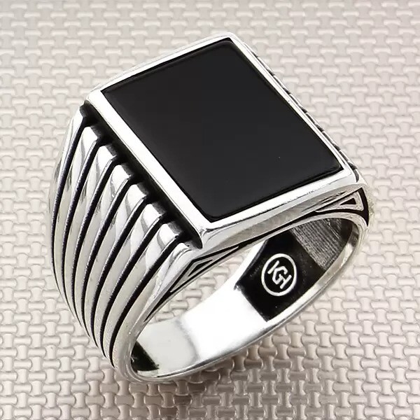 Solid-925 Sterling Silver Unique Handmade Gemstone Natural Black Onyx Men's Ring