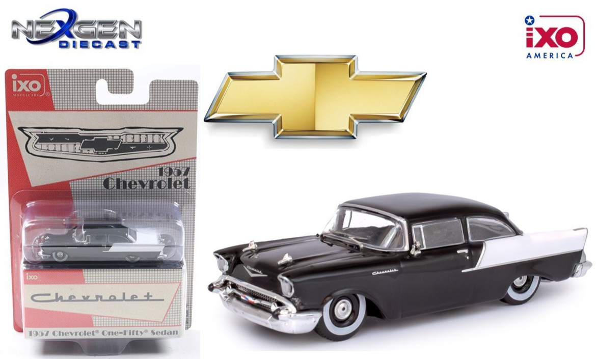 IXO AMERICA 1:64 1957 CHEVROLET ONE FIFTY SEDAN ONYX BLK AND INDIA IVORY IA64009 IXO AMERICA 1:64 1957 CHEVROLET ONE FIFTY SEDAN ONYX BLK AND INDIA IVORY IA64009