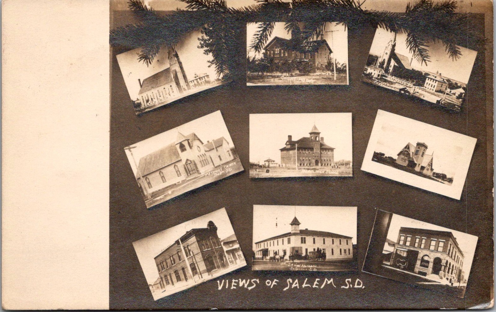 1913 RPPC Postcard 9 Views of Salem SD - Churches, High School, Businesses (B7)