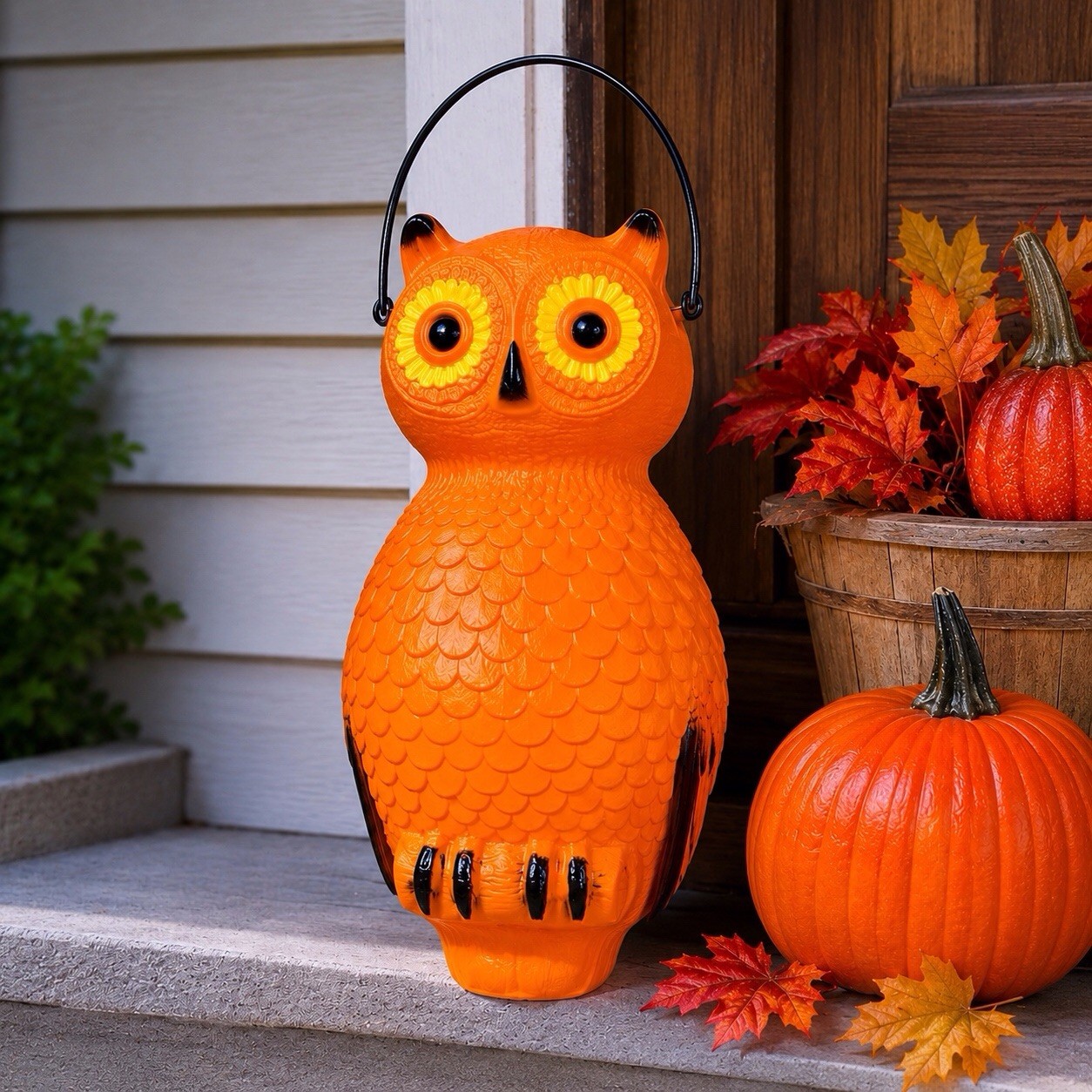 Blow Mold Halloween Orange Hanging Owl 14” Inches Union Products New Lighted