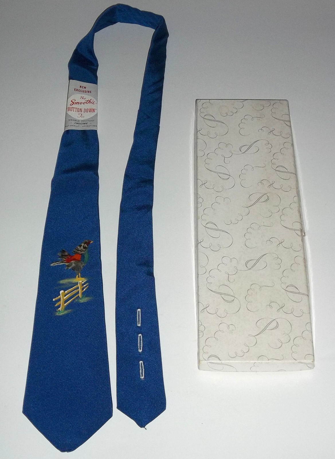 40s 50s Vintage Smoothie Chicken Real Feathers Silk Acetate Neck Tie New in Box