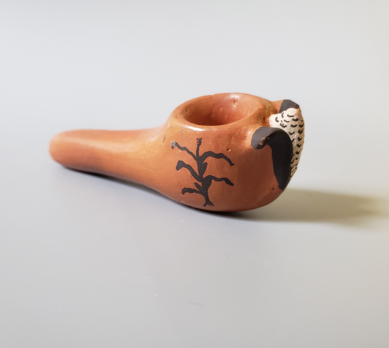 Edith Nash Signed Hopi Corn Clan Redware Pottery Pipe Corn Effigy Vintage