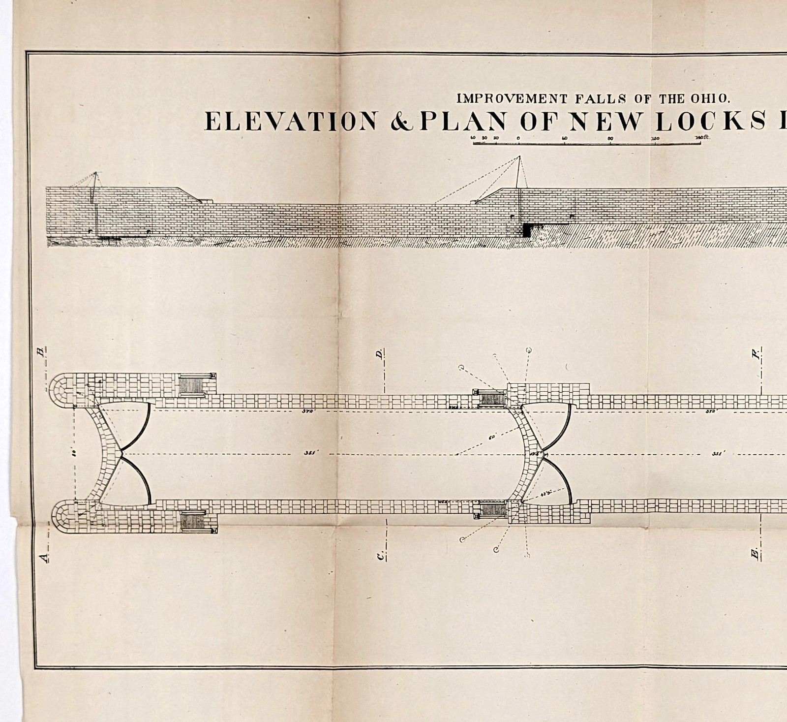 1878 Falls of the Ohio River Plan of New Locks L & P Canal - ORIGINAL antique