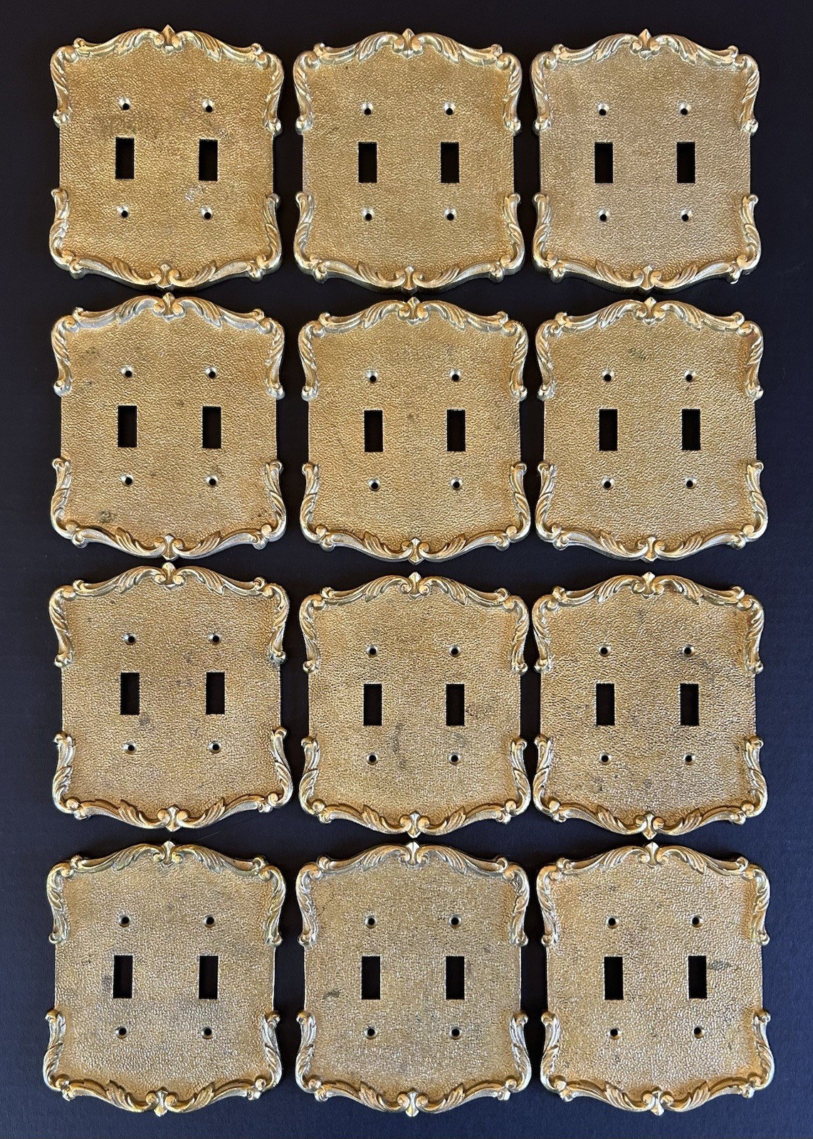 Vintage MCM Brass Double Light Switch Covers Plates Gold Tone Metal Lot Of 12 Vintage MCM Brass Double Light Switch Covers Plates Gold Tone Metal Lot Of 12
