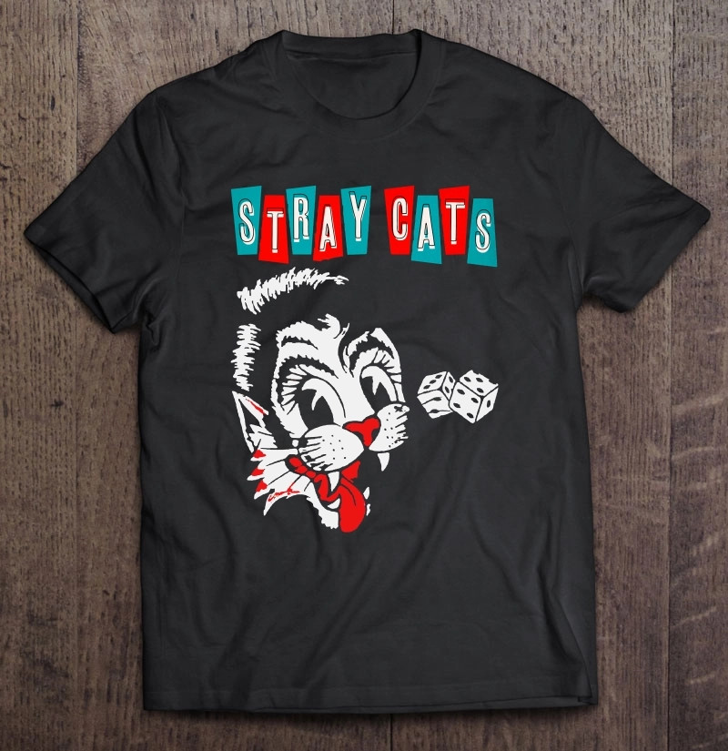 Vintage STRAY CATS Band Heavy Cotton Black Full Size Unisex Classic Shirt